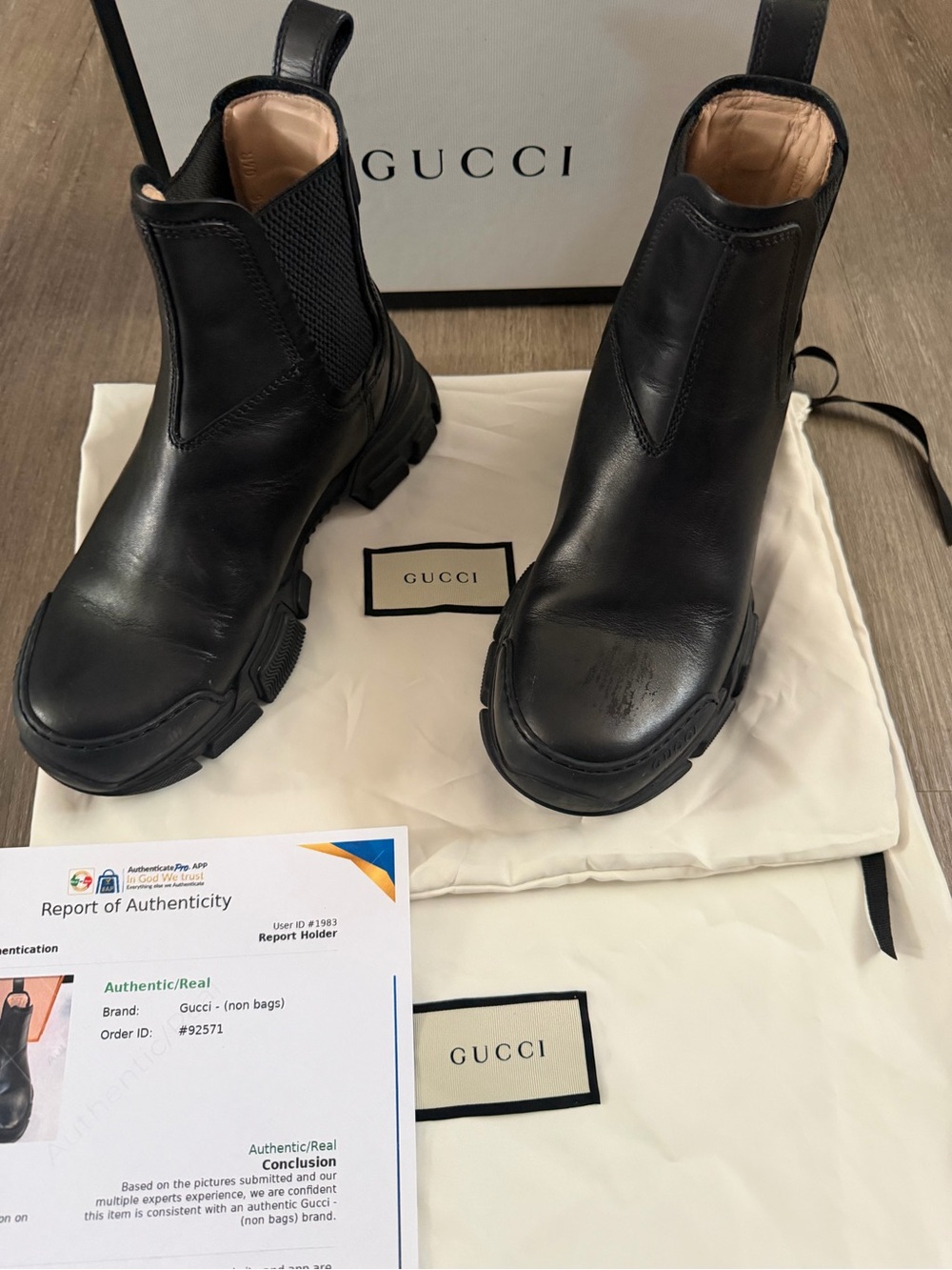Gucci Black Leather Lug-Sole Chelsea Boots